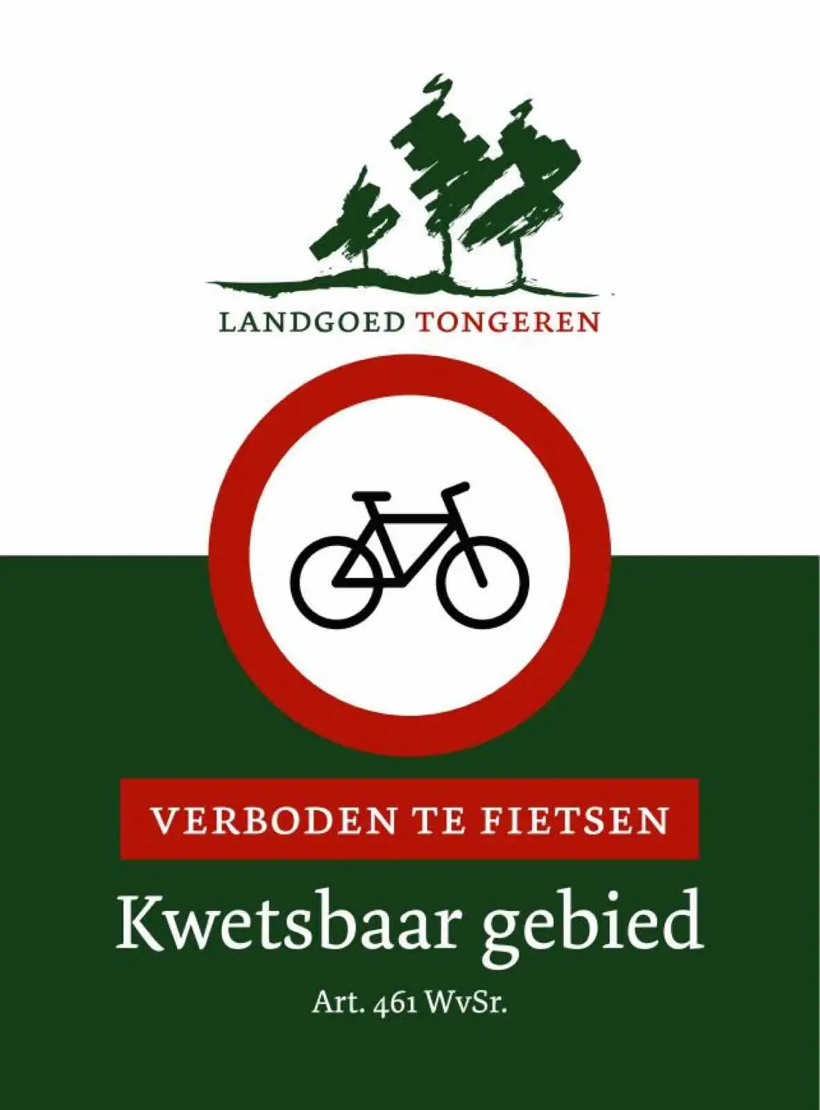 Bordje van Landgoed Tongeren over de afsluiting van de paden voor fietsers